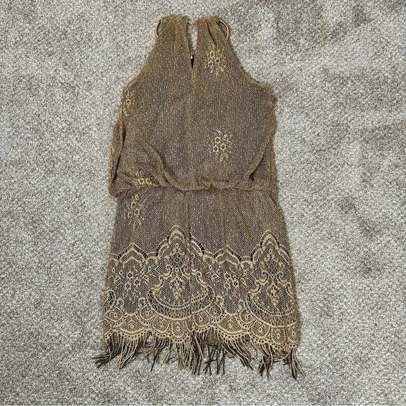 SLNY Gold Lace Fringe Dress - Picture 5 of 9